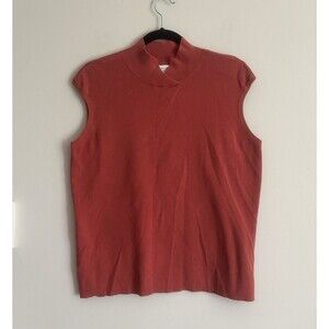 VTG Y2K Coldwater‎ Creek Womens XL Rib Knit Top SILK Coral Orange Mock Neck